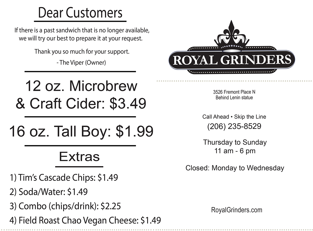 Order ROYAL GRINDERS - Seattle, WA Menu Delivery [Menu & Prices]
